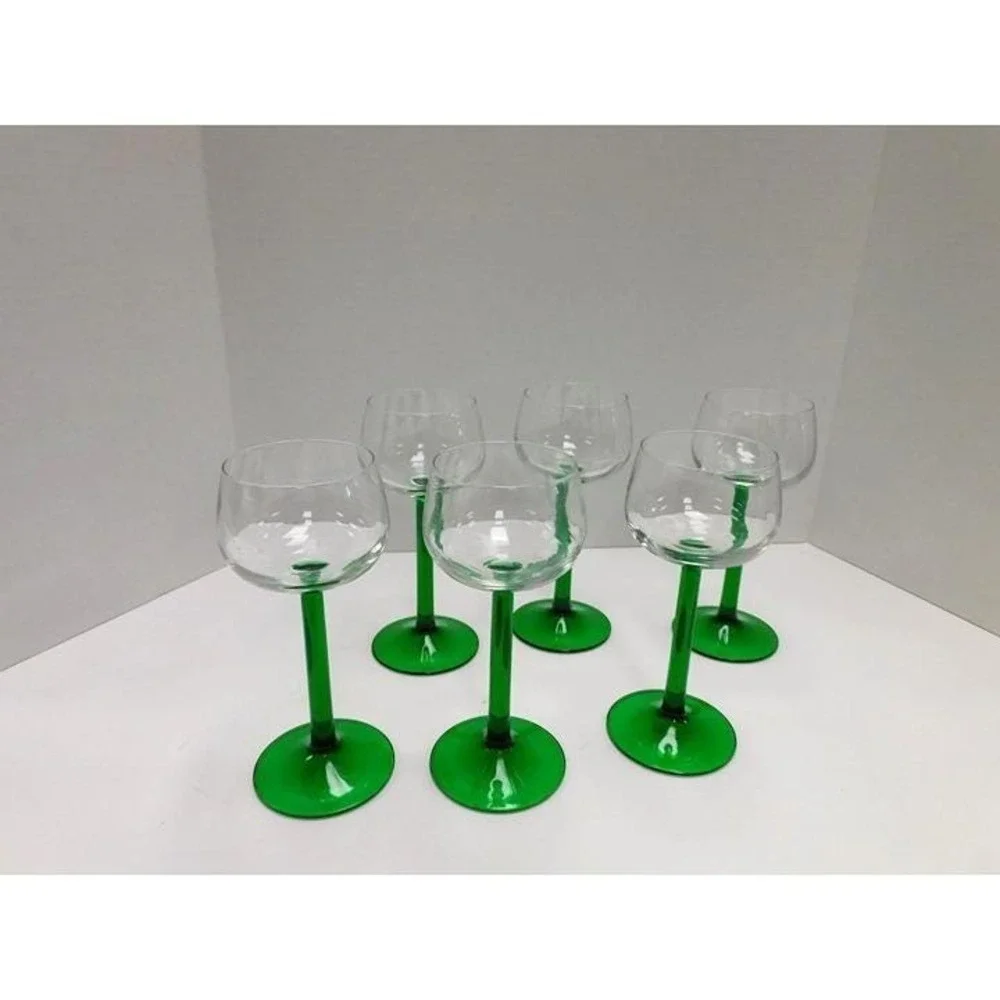 Vintage Set Of Luminarc France Emerald Green Stem Wine Glasses 6.5